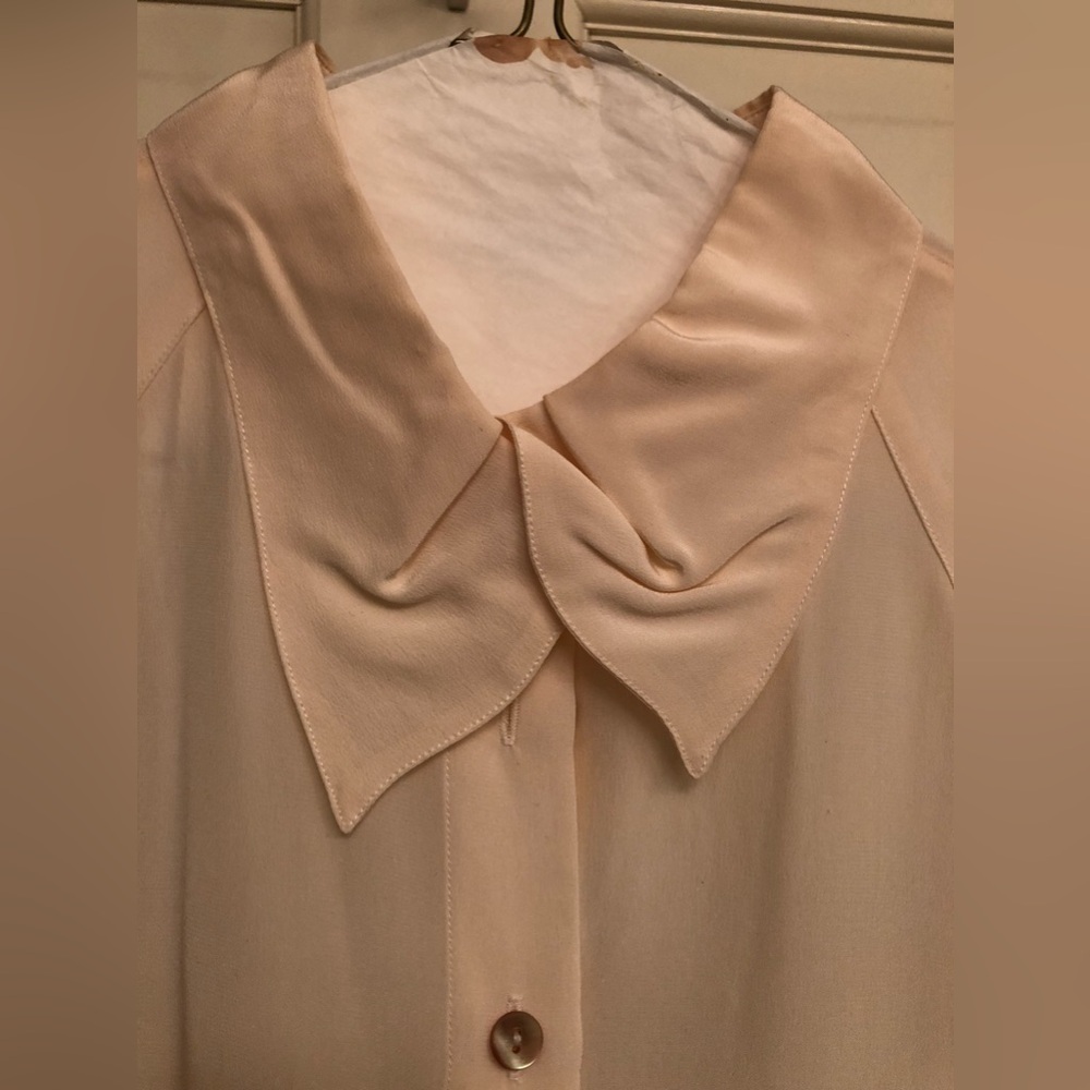 Rodier silk off white cream button down shirt
